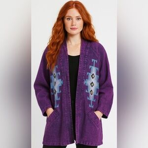 Vintage Sundance‎ Hand Painted Purple Denim Jacket | Boho Festival Western Art